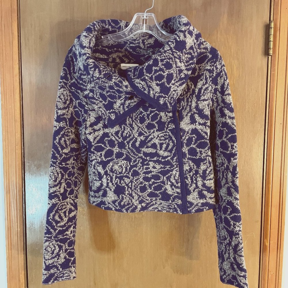 Anthropologies Sleeping on Snow Blue Rose Asymmetrical Sweater - Sz S